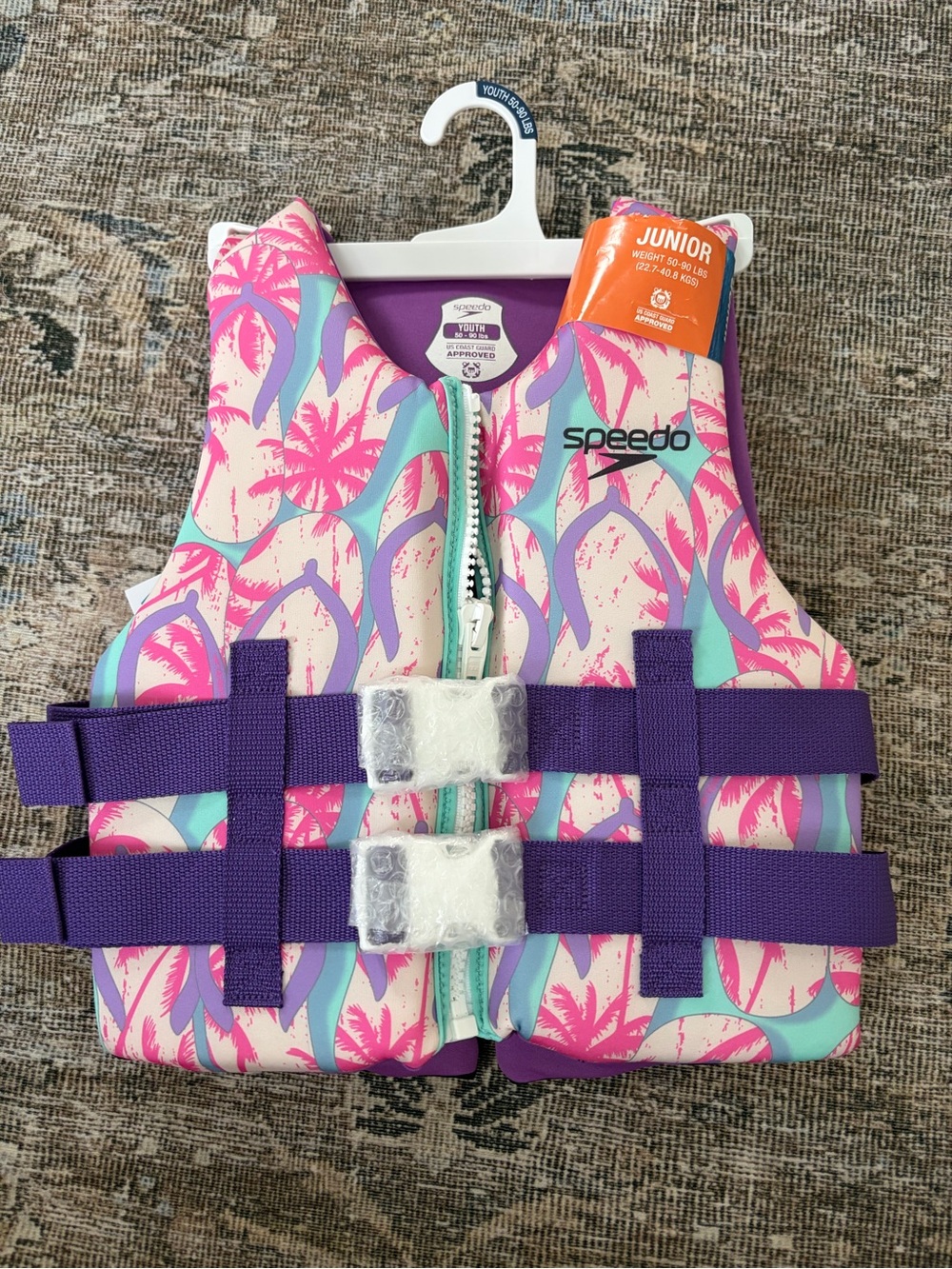 Speedo Girls Palm-Print Life Vest in Pink, Purple & Mint